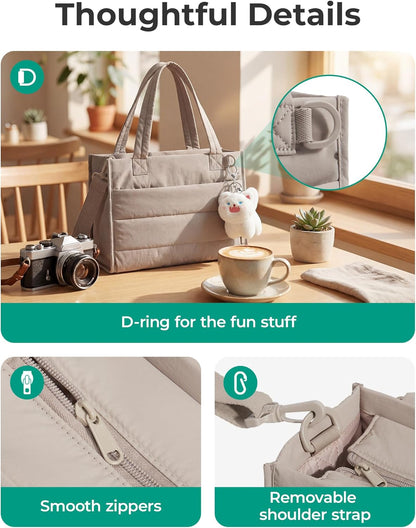 Mini Tote Bag for Women, Puffer Quilted Crossbody Purses, Zipper Closure for Work Travel College, Coffee  6L Mini tote