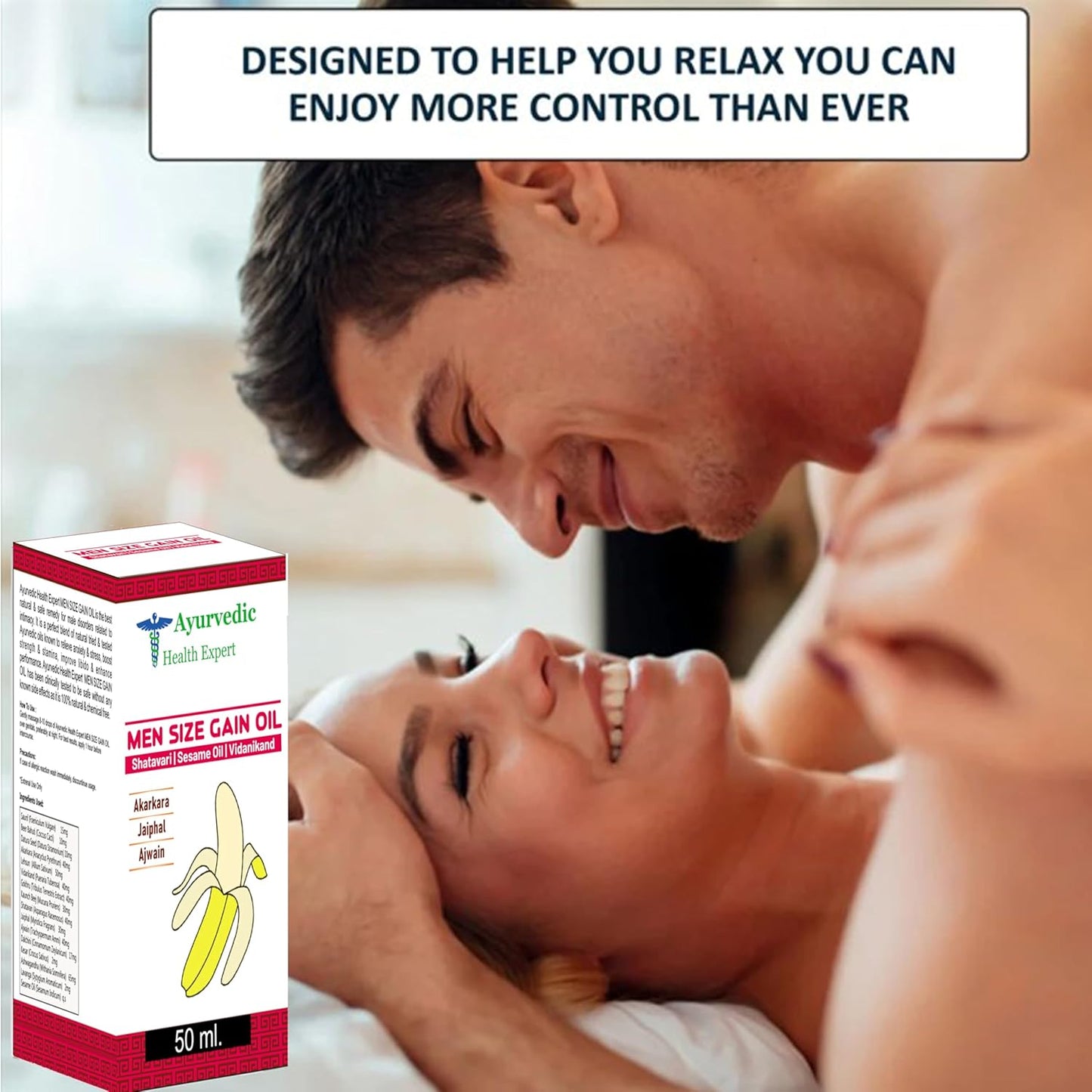 Men Size Gain Oil 50ml 100% Pure & Natural Herbal Massage Oil for Men Boosts Strength, Stamina & Vitality Chemical-Free