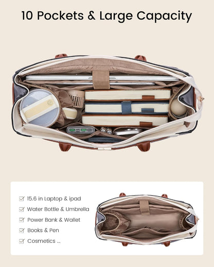 Tote Bag for Women, 2-in-1 Work Teacher Bags with Large Cup Holder, 15.6 Inch Waterproof Leather Computer Handbag Purse for Office, Business