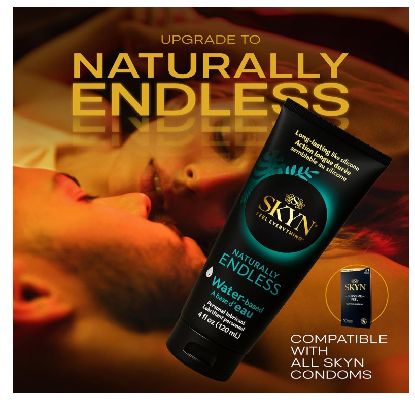 SKYN Naturally Endless Personal Lubricant – 4 oz – Water Based Lube for Men, Women and Couples, Safe with Latex and Latex-Free Condoms and Personal Devices